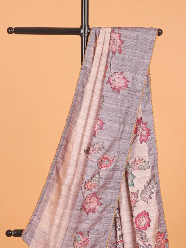 Peach semi cotton silk saree for women
