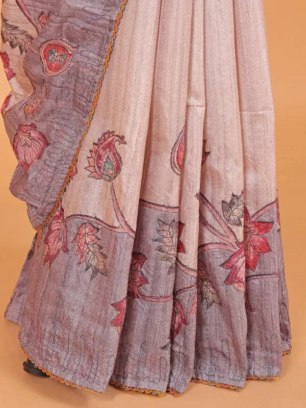 Peach semi cotton silk saree for women