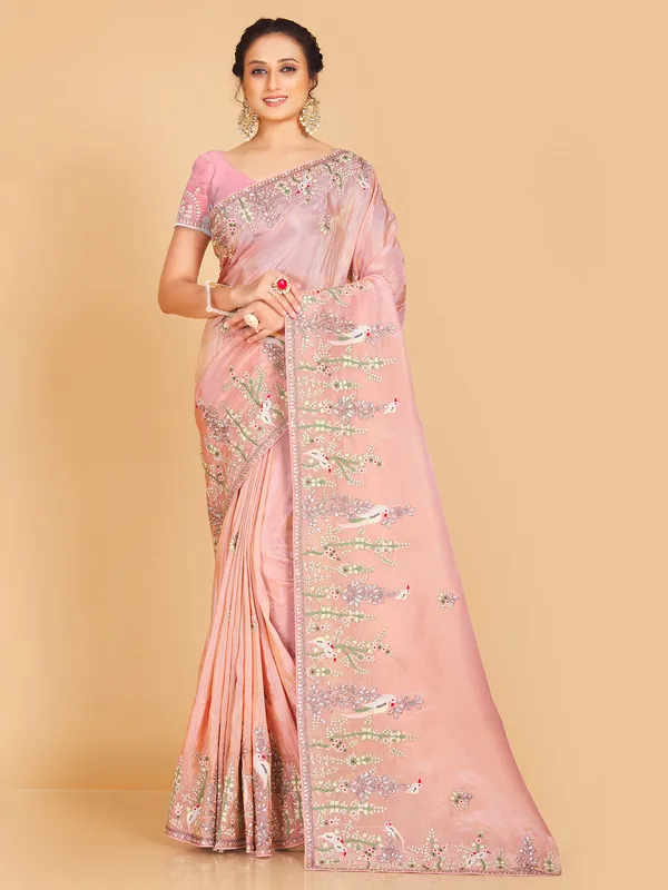 Peach semi organza saree