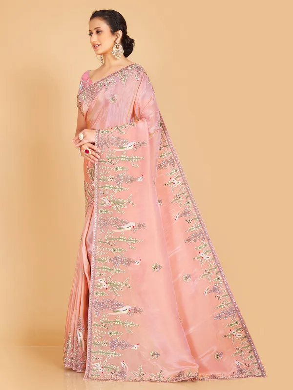 Peach semi organza saree