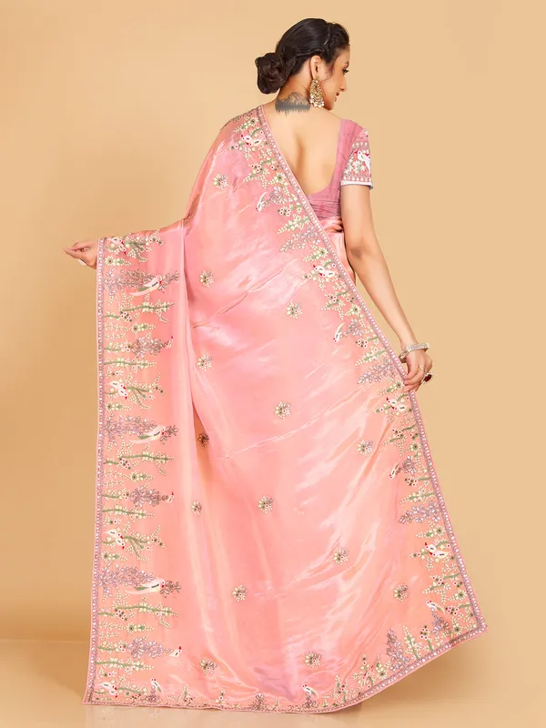 Peach semi organza saree