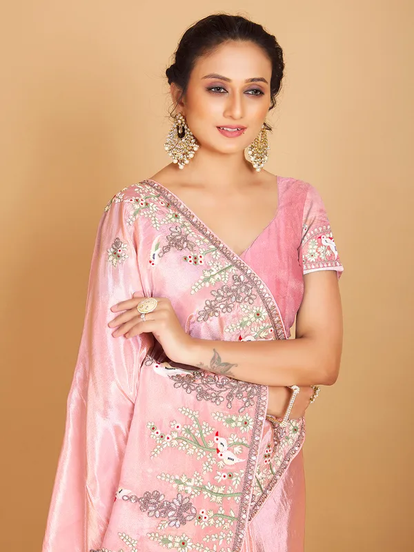 Peach semi organza saree