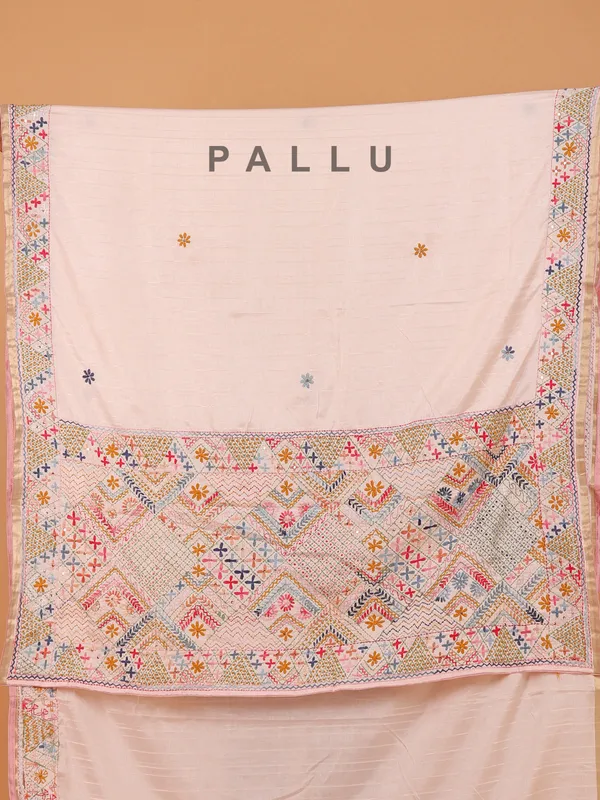 Peach semi silk thread weaving saree