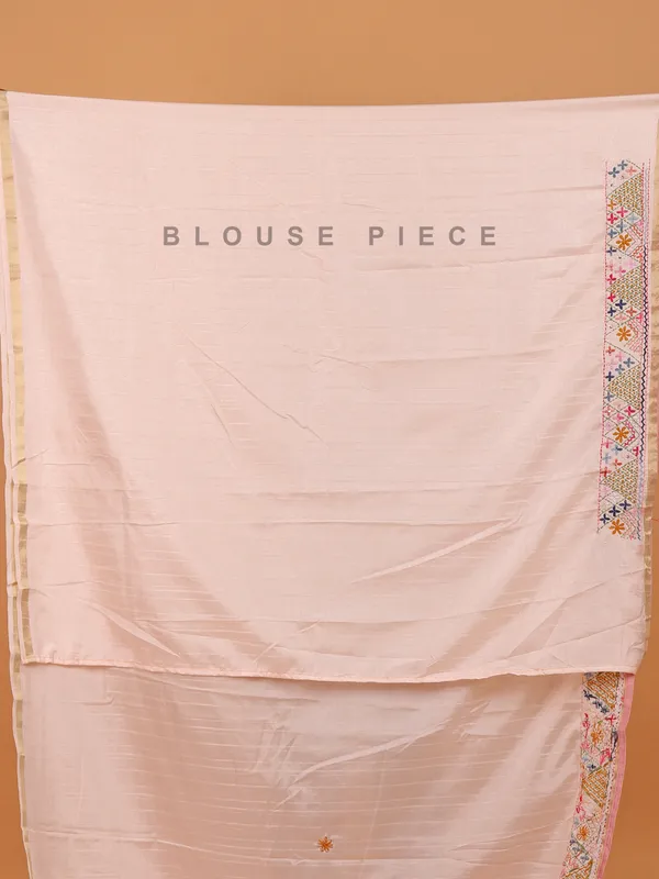 Peach semi silk thread weaving saree