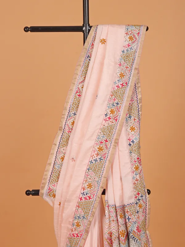 Peach semi silk thread weaving saree