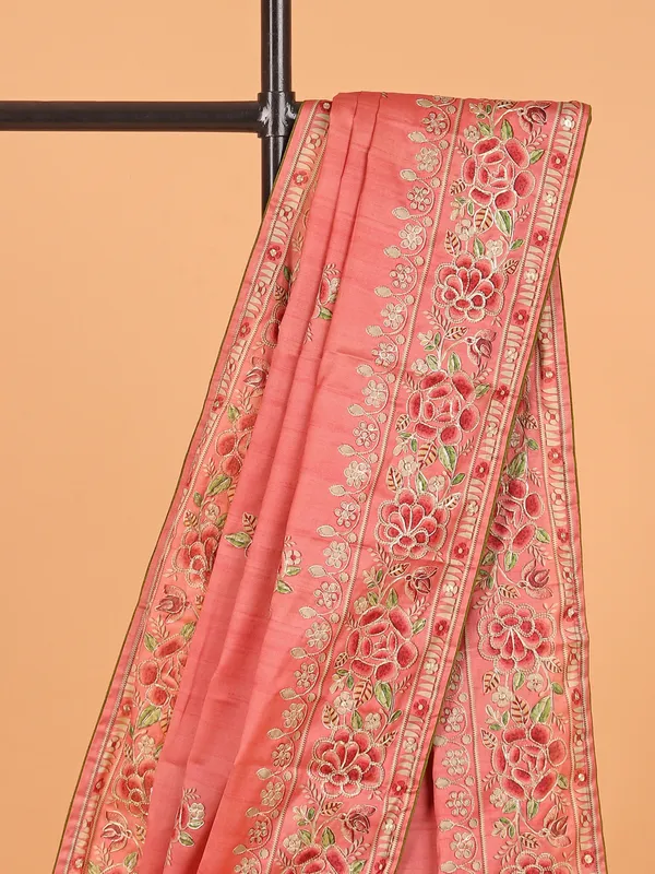 Peach semi tusser silk saree for women