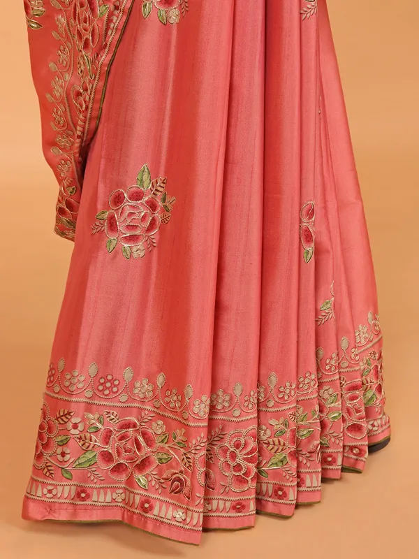 Peach semi tusser silk saree for women