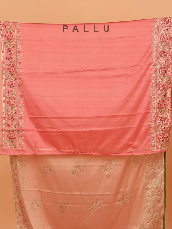 Peach semi tusser silk saree for women