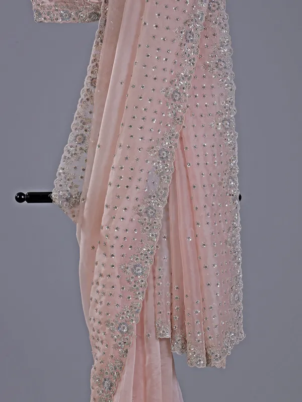 Peach sequins worked organza saree