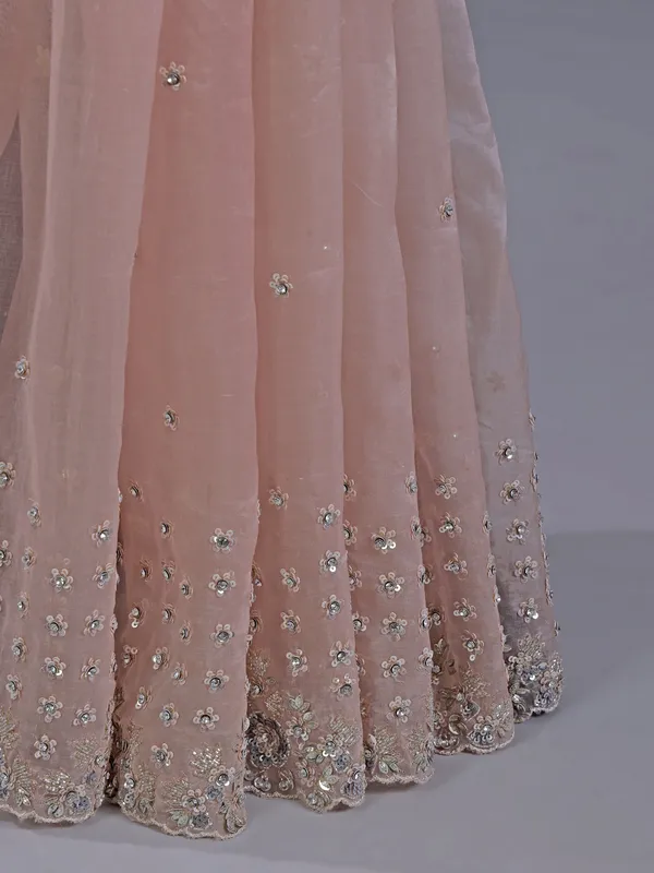 Peach sequins worked organza saree