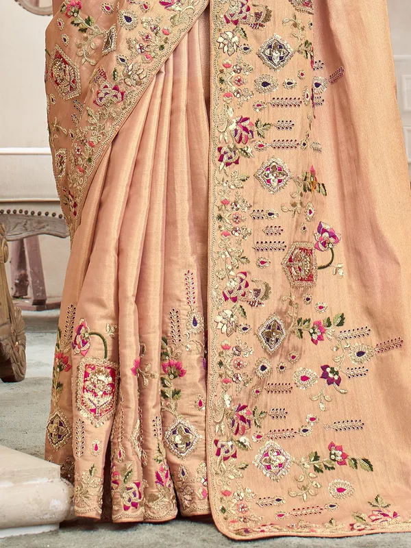 Peach shaded viscose silk festive wear saree