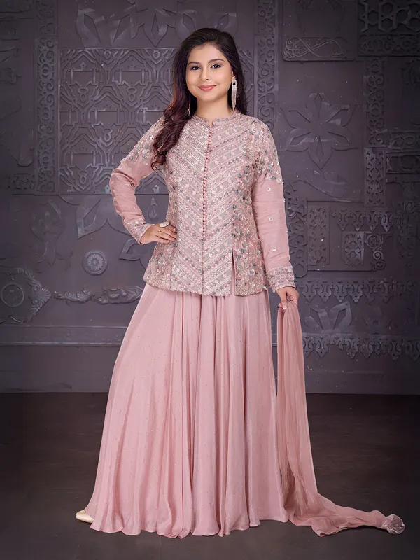 Peach shimmer silk palazzo suit for elegant look