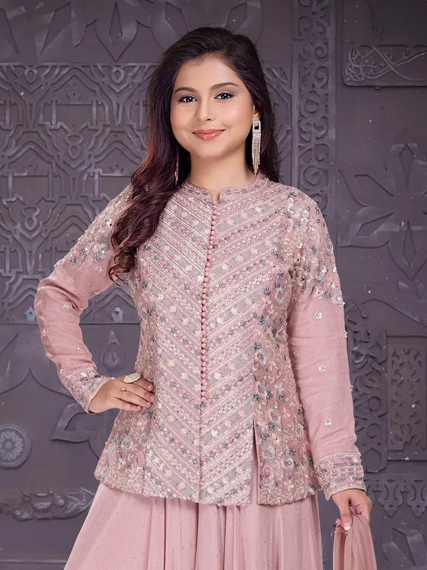 Peach shimmer silk palazzo suit for elegant look