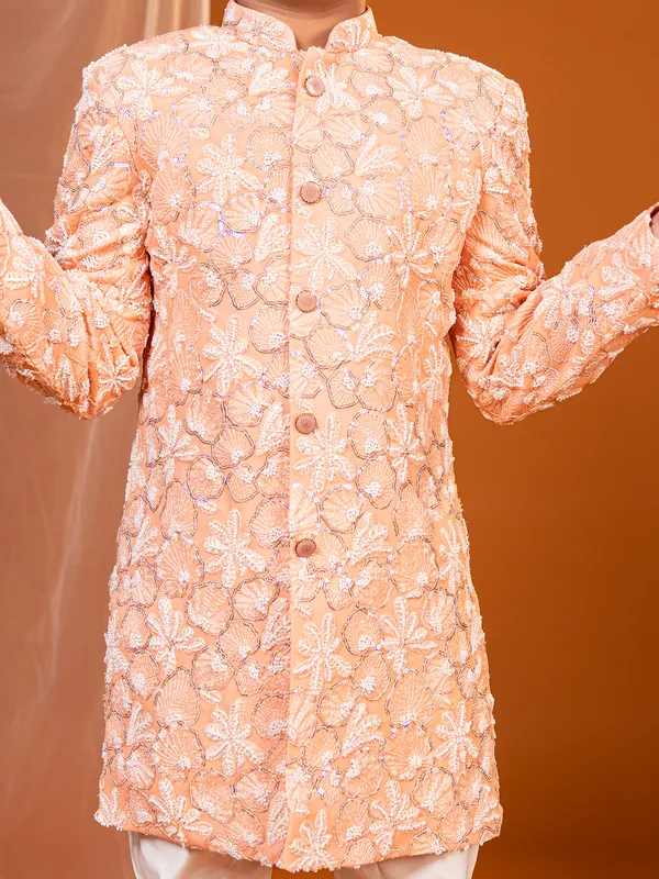 Peach shiny indo-western in silk