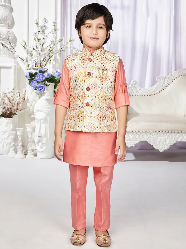 Peach silk boys waistcoat set