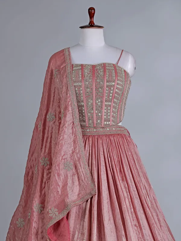 Peach silk bridal lehenga choli with sparkling stones