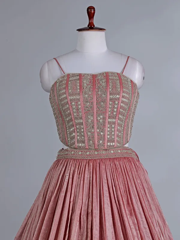 Peach silk bridal lehenga choli with sparkling stones