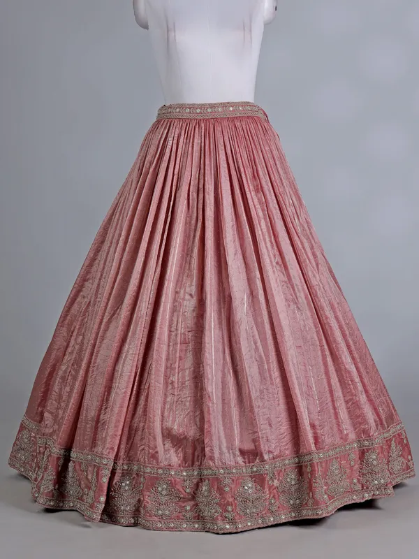 Peach silk bridal lehenga choli with sparkling stones