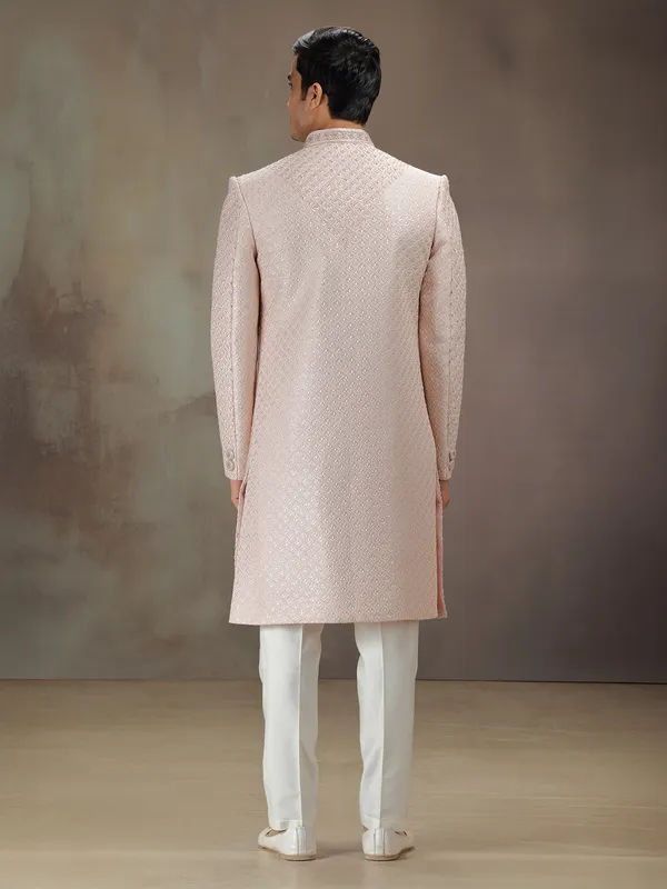 Peach silk embellished indo western