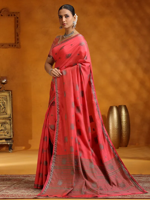 Peach silk festive wear saree
