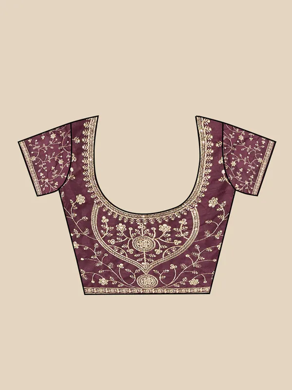 Peach silk festive wear saree with brown blouse