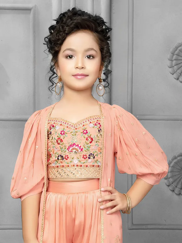 Peach silk jacket style palazzo suit