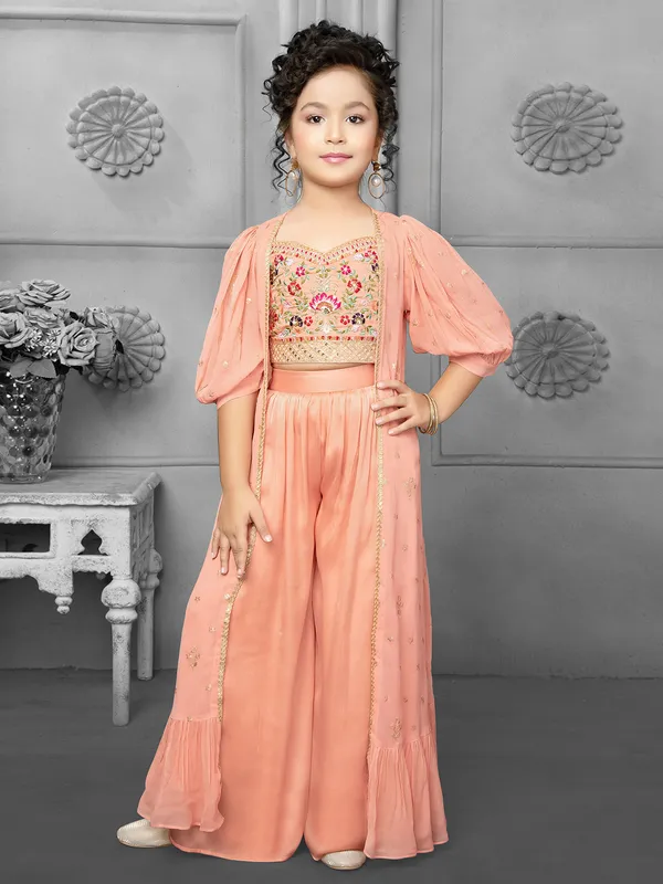 Peach silk jacket style palazzo suit