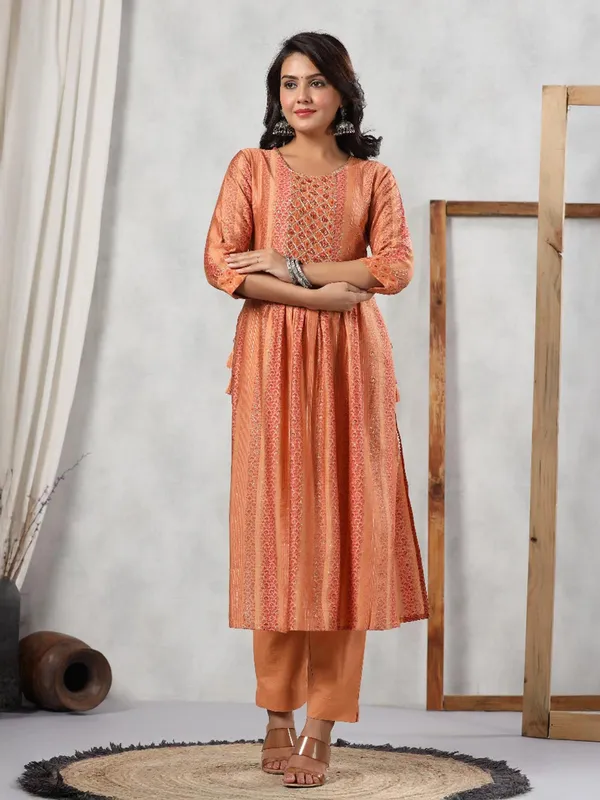 Peach silk kurti set for women