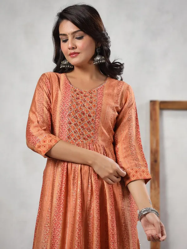 Peach silk kurti set for women