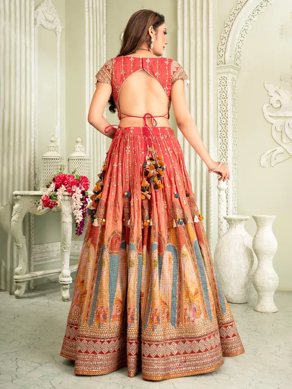 Peach silk lehenga choli for festive glamour