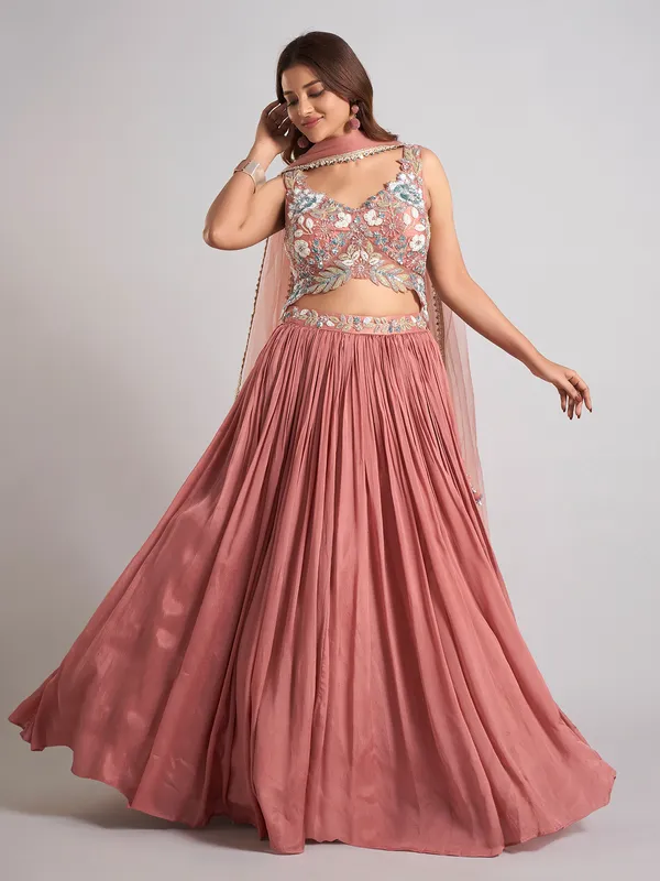 Peach silk lehenga choli for grand wedding occasions