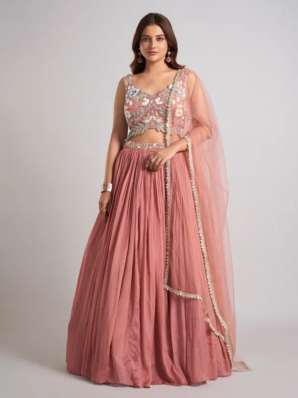 Peach silk lehenga choli for grand wedding occasions