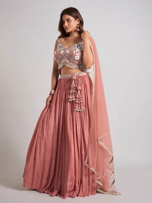 Peach silk lehenga choli for grand wedding occasions