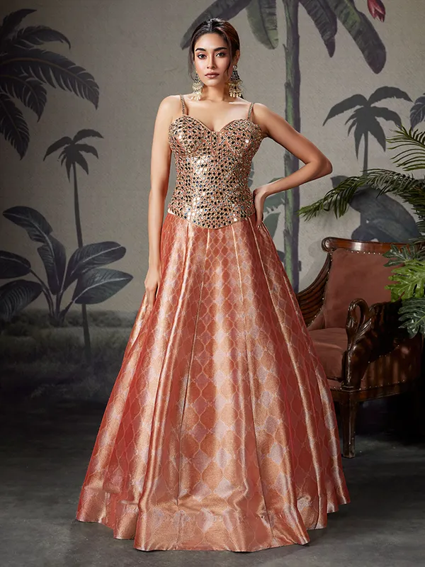 Peach silk lehenga choli for reception and party