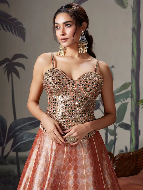 Peach silk lehenga choli for reception and party