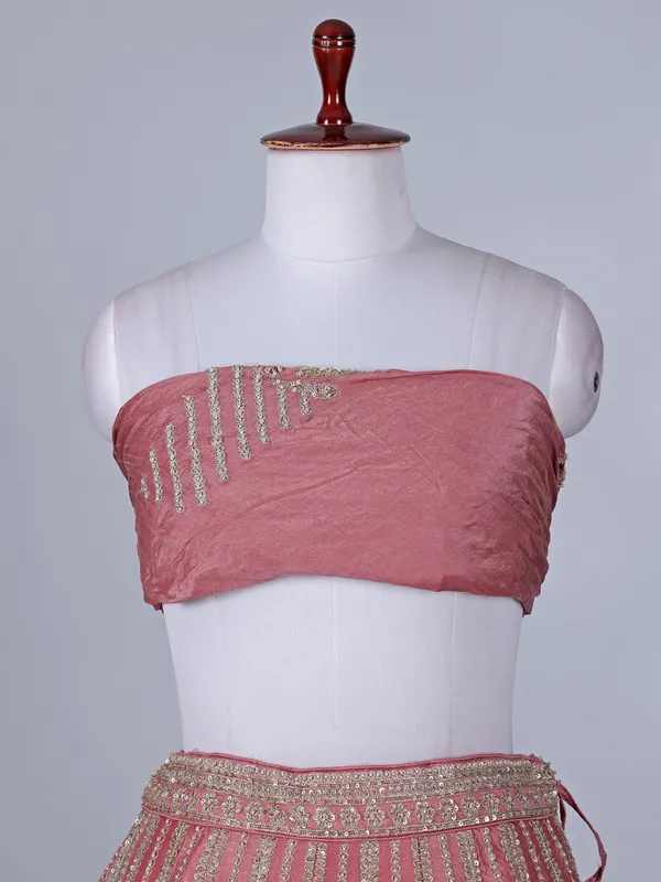 Peach silk lehenga choli resham and cutdana detailing
