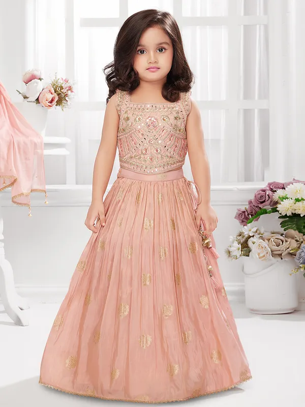 Peach silk lehenga choli with zari work