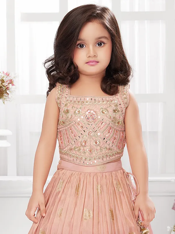 Peach silk lehenga choli with zari work