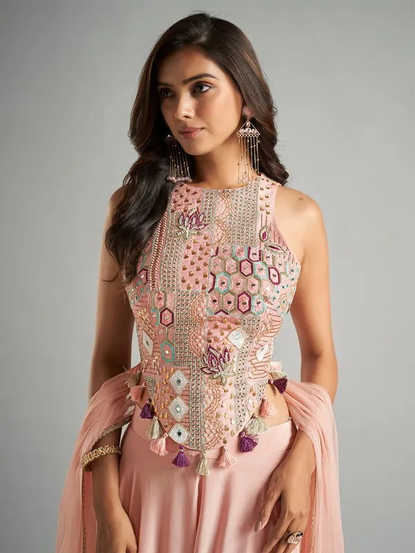 Peach silk palazzo suit for women festive wear