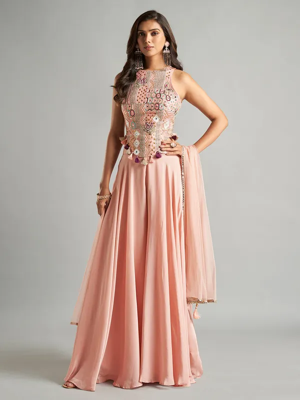 Peach silk palazzo suit for women festive wear