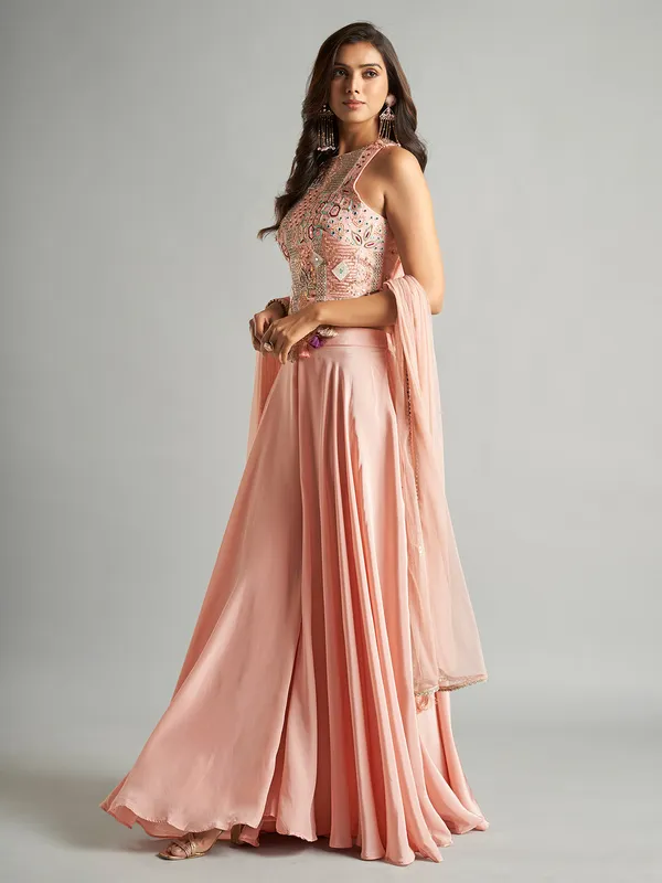 Peach silk palazzo suit for women festive wear