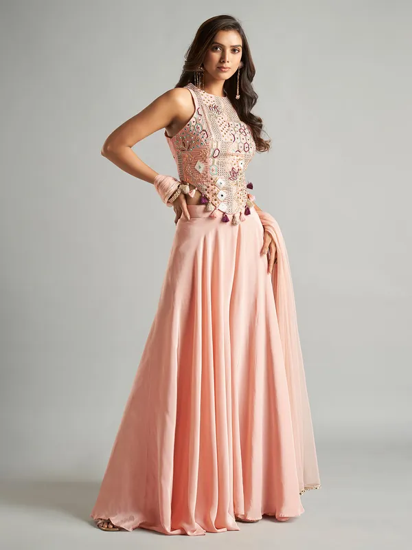 Peach silk palazzo suit for women festive wear