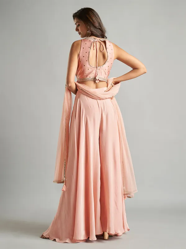 Peach silk palazzo suit for women festive wear
