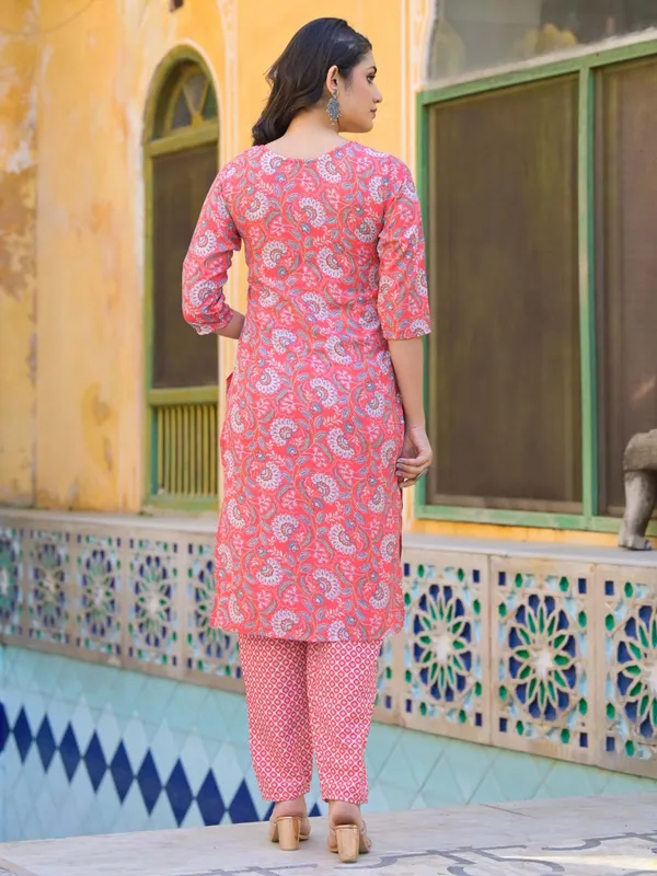 Peach silk printed kurti set for women