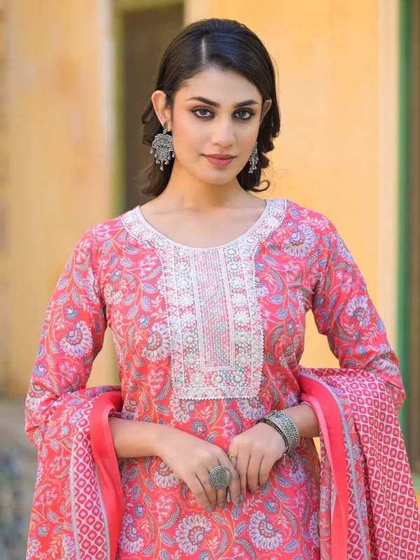 Peach silk printed kurti set for women