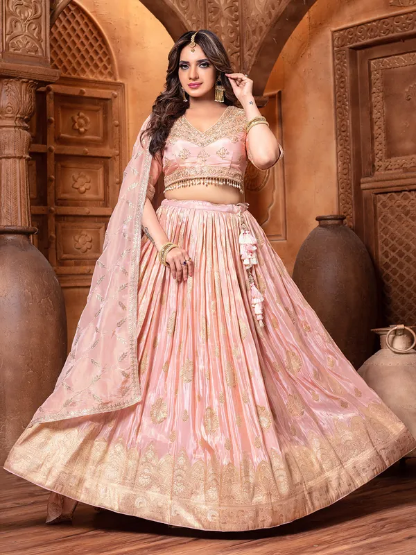 Peach silk reception wear lehenga choli
