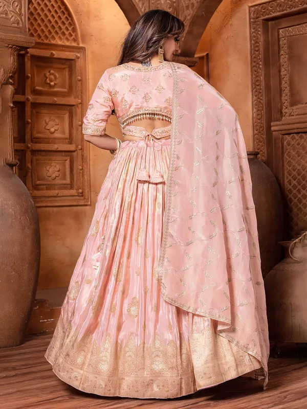 Peach silk reception wear lehenga choli