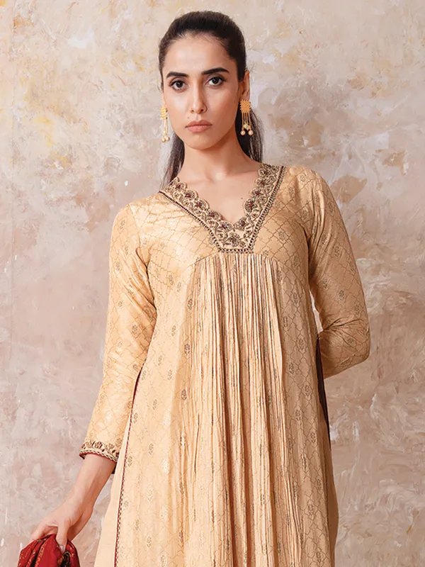 Peach silk salwar suit with dupatta