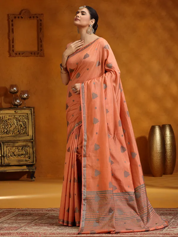 Peach silk saree for festival