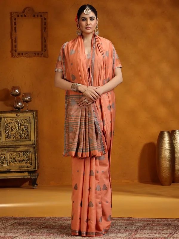 Peach silk saree for festival